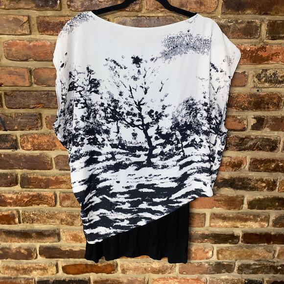 Joan Vass Black Gray Forest Tree Layered Blouse Women's Size Large - Picture 6 of 6